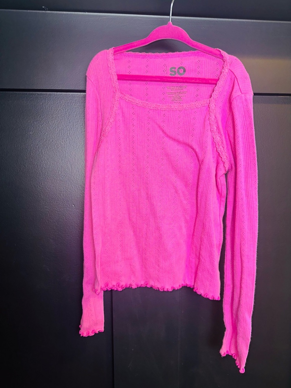 SO Girls Bright Pink Ribbed Long Sleeve Top